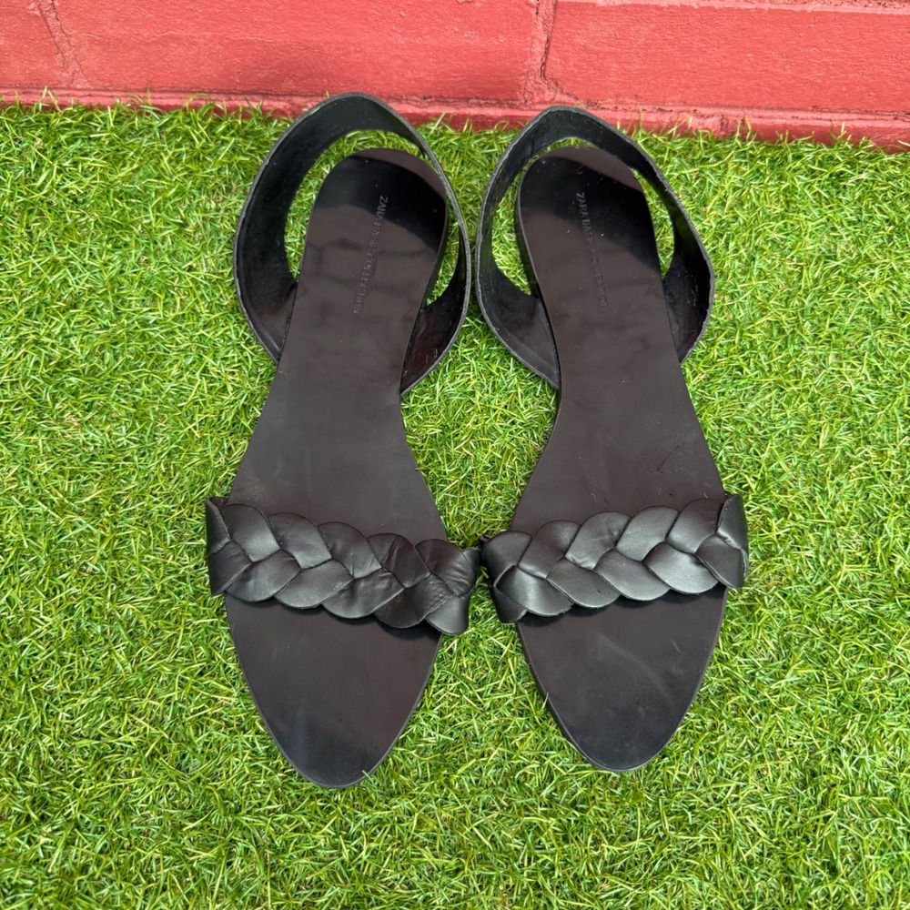 Zara Basic Collection Black Leather Braided Sling… - image 1